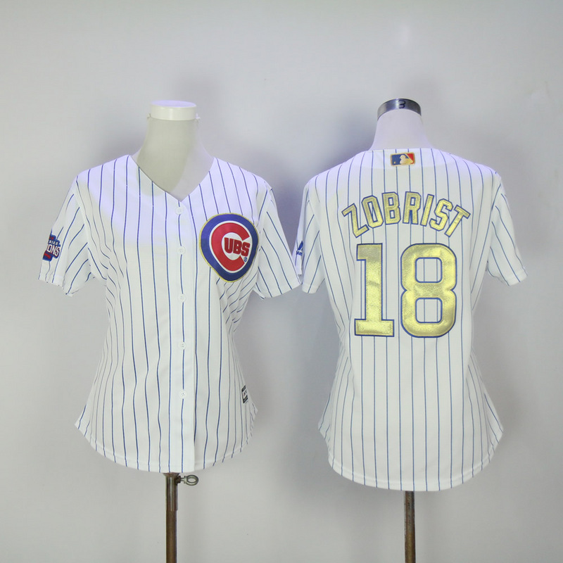 Womens 2017 MLB Chicago Cubs #18 Zobrist CUBS White Gold Program Jersey->toronto blue jays->MLB Jersey